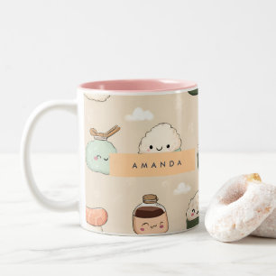 Gepersonaliseerde Kawaii Sushi Japanse eetpatroon Tweekleurige Koffiemok