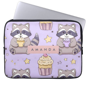 Gepersonaliseerde Kawaii Wasberen met Cupcakes Pat Laptop Sleeve
