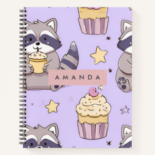 Gepersonaliseerde Kawaii Wasberen met Cupcakes Pat Notitieboek