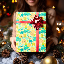 Gepersonaliseerde Kawaii Zon & Tropische Natuurkle Cadeaupapier