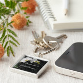 Gepersonaliseerde Keepsake zwart & wit Orchidee on Sleutelhanger (Zijkant)