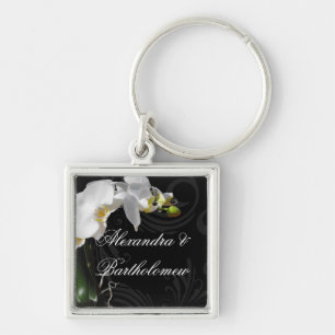 Gepersonaliseerde Keepsake zwart & wit Orchidee on Sleutelhanger