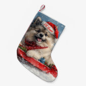 Gepersonaliseerde Keeshond Hond in Sledge Kerstmis Kleine Kerstsok (Voorkant (Hangend))