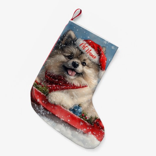 Gepersonaliseerde Keeshond Hond in Sledge Kerstmis Kleine Kerstsok (Voorkant (Hangend))