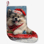Gepersonaliseerde Keeshond Hond in Sledge Kerstmis Kleine Kerstsok (Voorkant)
