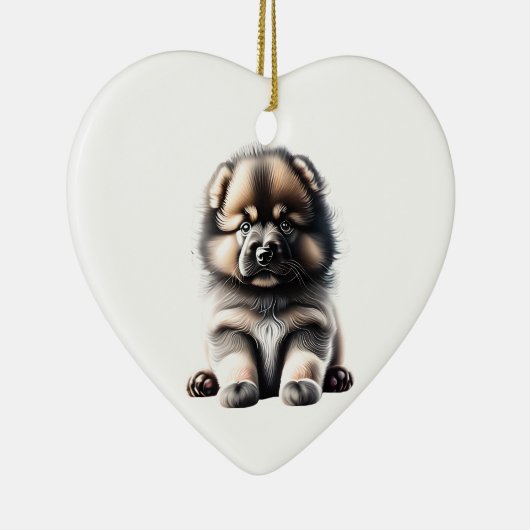 Gepersonaliseerde Keeshond Puppy Keramisch Ornament (Rechts)