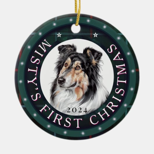 Gepersonaliseerde Keramische Cirkel Pet Xmas Tree  Keramisch Ornament (Voorkant)
