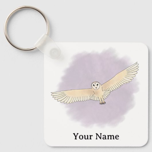 Gepersonaliseerde Kerkuil Paarse Achtergrond Sleutelhanger (Voorkant)