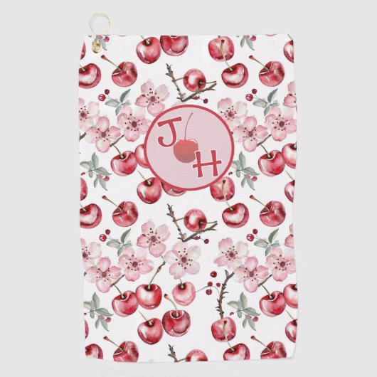 Gepersonaliseerde Kersenbloesem en Monogram Golfhanddoek (Voorkant)