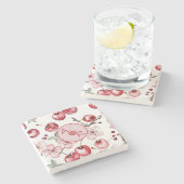 Gepersonaliseerde Kersenbloesem en Monogram Stenen Onderzetter (Zijkant)