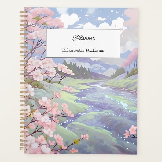 Gepersonaliseerde kersenbloesems Pastel Waterverf Planner (Voorkant)