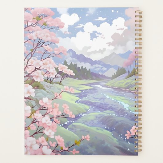 Gepersonaliseerde kersenbloesems Pastel Waterverf Planner (Achterkant)