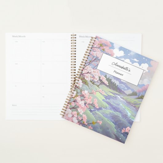 Gepersonaliseerde kersenbloesems Pastel Waterverf Planner (Display)