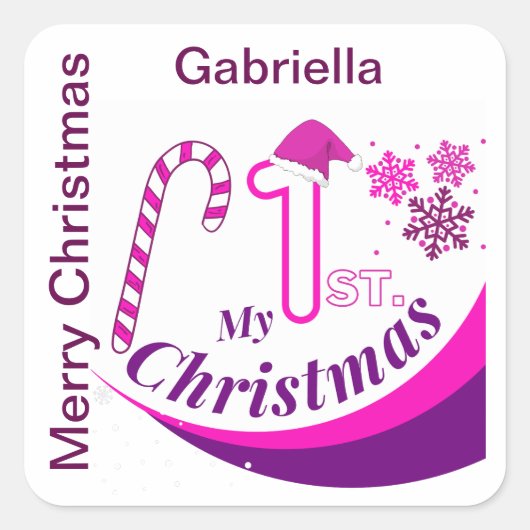 Gepersonaliseerde Kerst Baby "Mijn 1e Kerstmis" Vierkante Sticker (Voorkant)