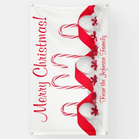 Gepersonaliseerde Kerst Banner Snoep Canes Snowbal (Verticaal)