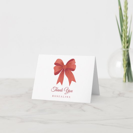 Gepersonaliseerde Kerst Bedankt Kaarten Red Bow (Voorkant)