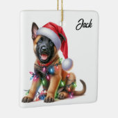 Gepersonaliseerde Kerst Belgische Mechelse Puppy Keramisch Ornament (Rechts)