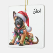 Gepersonaliseerde Kerst Belgische Mechelse Puppy Keramisch Ornament (Links)