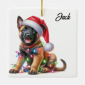 Gepersonaliseerde Kerst Belgische Mechelse Puppy Keramisch Ornament (Achterkant)