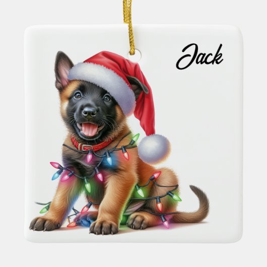 Gepersonaliseerde Kerst Belgische Mechelse Puppy Keramisch Ornament (Voorkant)