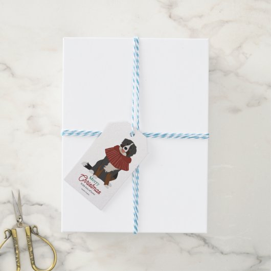 Gepersonaliseerde Kerst Berner Sennenhond Cadeaulabel (Met Touw)