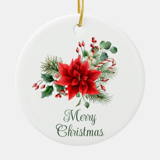 Gepersonaliseerde kerst bloemen keramisch ornament (Voorkant)