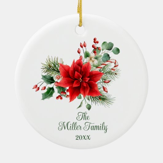 Gepersonaliseerde kerst bloemen keramisch ornament (Achterkant)