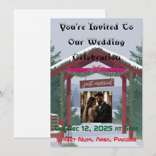 Gepersonaliseerde kerst bruiloft uitnodiging (Voorkant / Achterkant)