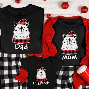 Gepersonaliseerde kerst Buffalo Plaid Beer Familie T-shirt