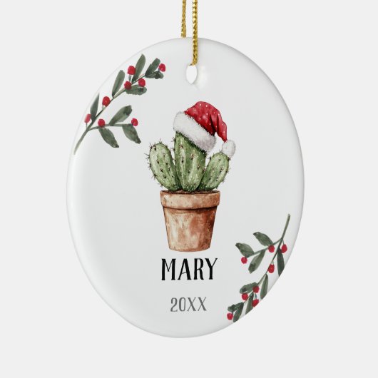 Gepersonaliseerde Kerst Cactus Keepsake Gift Keramisch Ornament (Rechts)