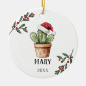 Gepersonaliseerde Kerst Cactus Keepsake Gift Keramisch Ornament (Voorkant)