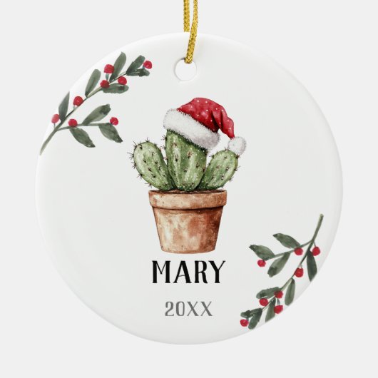Gepersonaliseerde Kerst Cactus Keepsake Gift Keramisch Ornament (Voorkant)