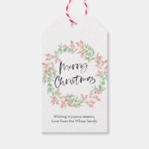 Gepersonaliseerde kerst cadeau tags bloemenkrans