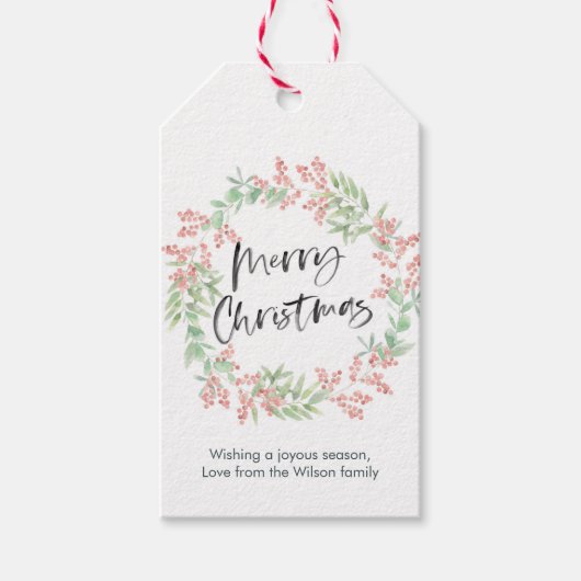 Gepersonaliseerde kerst cadeau tags bloemenkrans cadeaulabel (Voorkant)