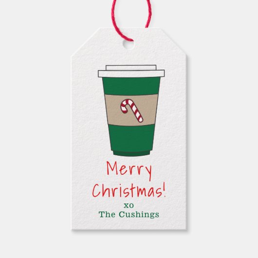 Gepersonaliseerde Kerst Candy Cane Koffie Thee Cadeaulabel (Voorkant)