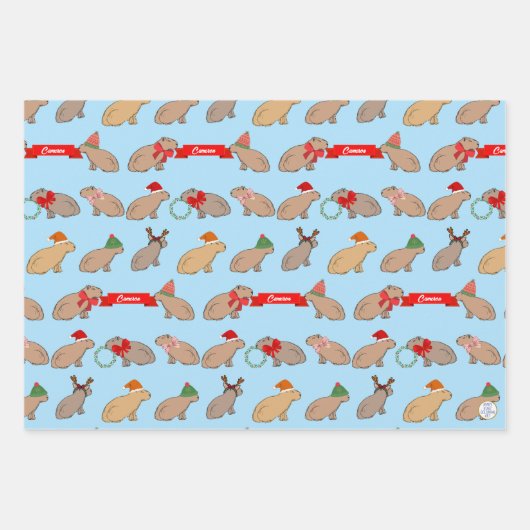 Gepersonaliseerde kerst Capybara Schattige Wildlif Inpakpapier Vel (Voorkant 3)