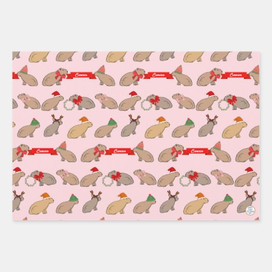 Gepersonaliseerde kerst Capybara Schattige Wildlif Inpakpapier Vel (Voorkant 2)