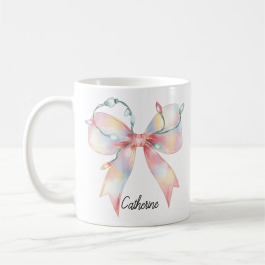 Gepersonaliseerde Kerst Coquette Bow Lights mok (Links)