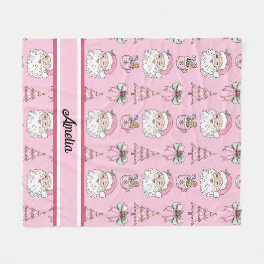 Gepersonaliseerde Kerst Coquette Bow Santa Blanket Fleece Deken (Voorkant (Horizontaal))