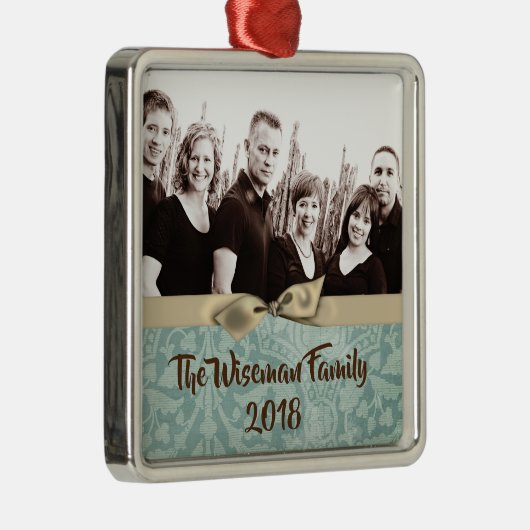 Gepersonaliseerde Kerst Damast Winte FOTO Ornament (Rechts)