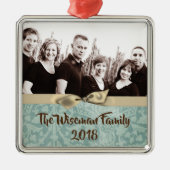Gepersonaliseerde Kerst Damast Winte FOTO Ornament (Voorkant)