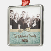 Gepersonaliseerde Kerst Damast Winte FOTO Ornament (Links)
