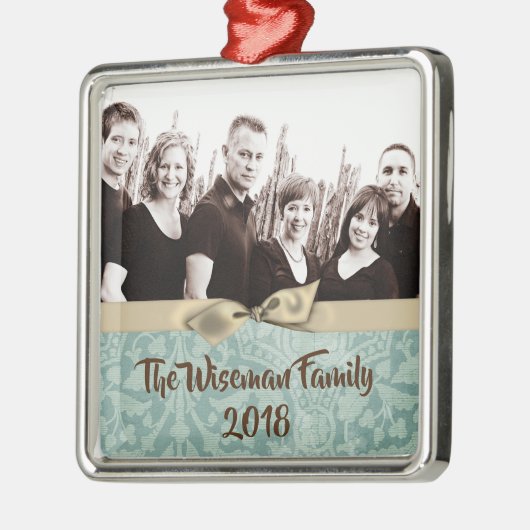 Gepersonaliseerde Kerst Damast Winte FOTO Ornament (Links)