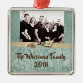 Gepersonaliseerde Kerst Damast Winte FOTO Ornament (Voorkant)