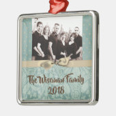 Gepersonaliseerde Kerst Damast Winte FOTO Ornament (Links)