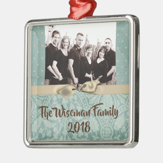 Gepersonaliseerde Kerst Damast Winte FOTO Ornament (Links)