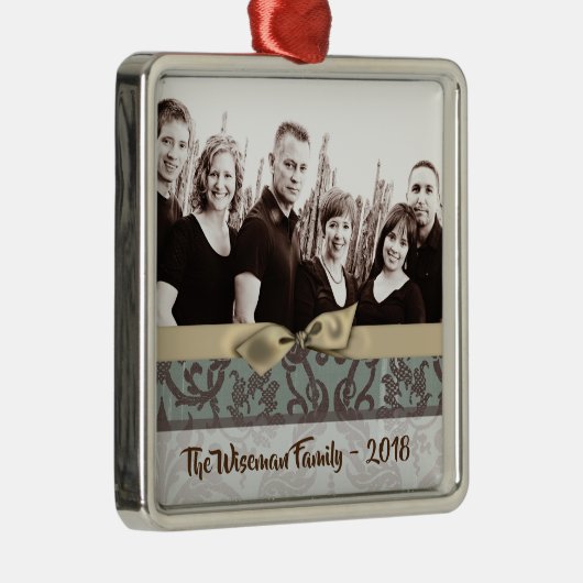 Gepersonaliseerde Kerst Damast Winte FOTO Ornament (Rechts)