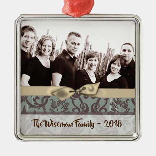 Gepersonaliseerde Kerst Damast Winte FOTO Ornament (Voorkant)
