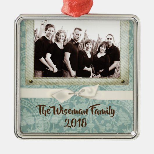 Gepersonaliseerde Kerst Damast Winte FOTO Ornament (Voorkant)