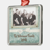 Gepersonaliseerde Kerst Damast Winte FOTO Ornament (Links)